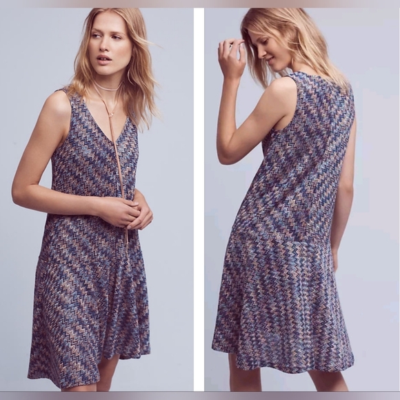 Maeve By Anthropologie Westwater Knit Tank Dress Blue Zigzag Pattern V-Neck XS - Picture 12 of 12